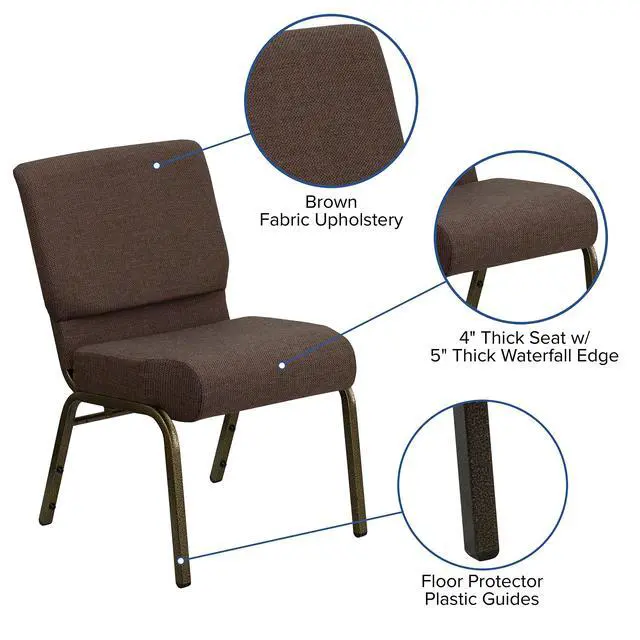 Alt view image 4 of 7 - Brown 21" W Stacking Church Chair, 4-Pack | Gold Vein Frame, Fabric Upholstery