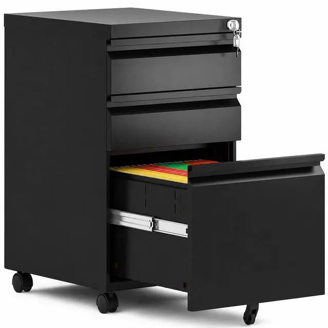 Main image of 3 Drawer Mobile File Cabinet Fully Assembled, Black | 15"W x 17"D x 24"H, Vertical Locking Filing Cabinet, Steel Under Desk Storage, for Home Office, Fit Letter/Legal/A4