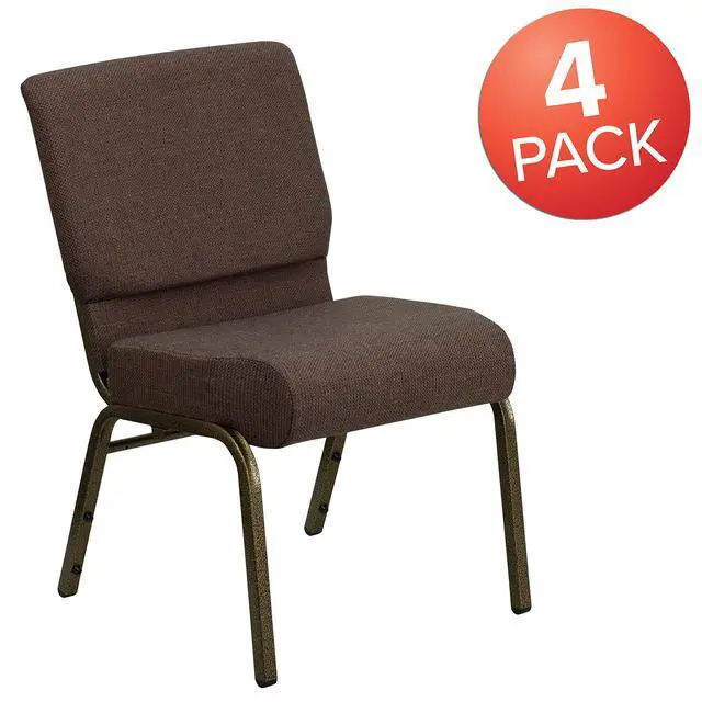 Alt view image 7 of 7 - Brown 21" W Stacking Church Chair, 4-Pack | Gold Vein Frame, Fabric Upholstery