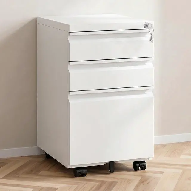 Main image of 3 Drawer Rolling File Cabinet with Lock & Wheels | Metal Mobile File Cabinet for Home Office, Under Desk Storage, Fully Assembled, Letter, Legal & A4 Files, White