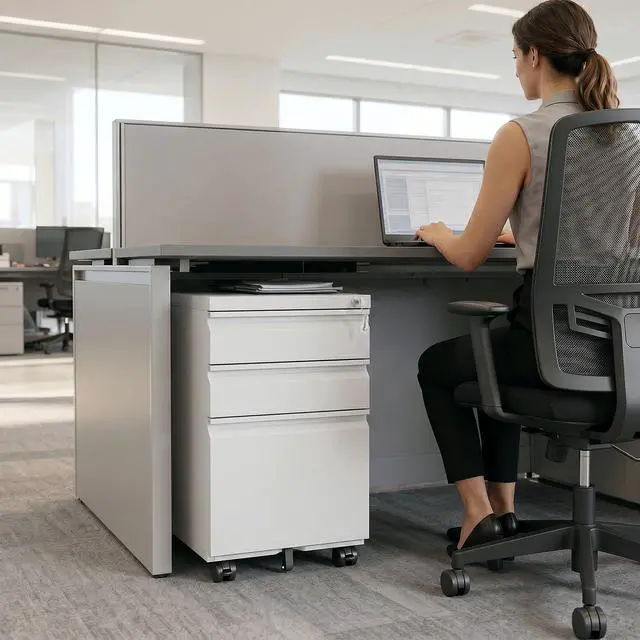 Alt view image 3 of 7 - 3 Drawer Rolling File Cabinet with Lock & Wheels | Metal Mobile File Cabinet for Home Office, Under Desk Storage, Fully Assembled, Letter, Legal & A4 Files, White