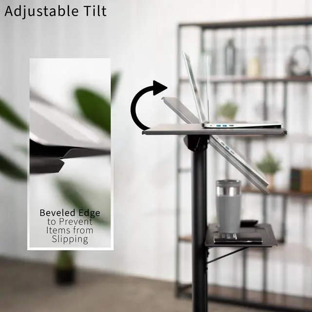 Alt view image 6 of 7 - White Mobile 24 x 16 inch Lectern Podium, CART-V03W | Height Adjustable, Tilting Desktop, Rolling Laptop Cart on Wheels, Steel Design, Holds 44 lbs