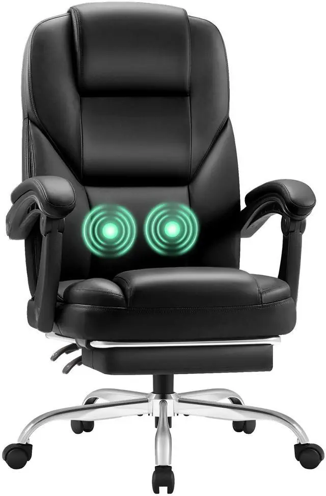 Main image of Massage Office Chair with Foot Rest Executive Big and Tall Office Chair Ergonomic Home Office Desk Chairs, Reclining High Back Leather Chair with Lumbar Support, 400LBS (Black)