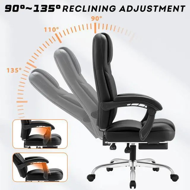 Alt view image 7 of 7 - Massage Office Chair with Foot Rest Executive Big and Tall Office Chair Ergonomic Home Office Desk Chairs, Reclining High Back Leather Chair with Lumbar Support, 400LBS (Black)