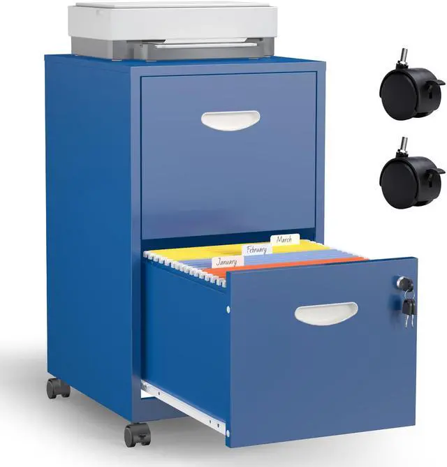 Main image of Metal 2 Drawer File Cabinet with Lock & Wheels for Office, Blue | Small Mobile File Cabinets for Home Office, Under Desk Vertical Rolling File Cabinet Fit Hanging Files, Letter & A4 Documents