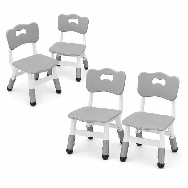 Main image of 4 Pcs Adjustable Kids Chairs - 3 Level Height Adjustable Toddler Chair for Ages 3-8 - Ergonomic Backrest, Durable Plastic, Non-Slip Feet - Home, Kindergarten, Classroom & Activities - Light Gray
