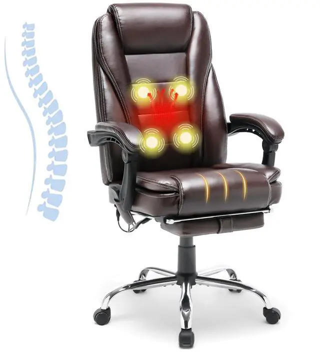 Main image of 4-Point Massage Heated Office Chair, Ergonomic Desk Chair with Footrest | Ergonomic