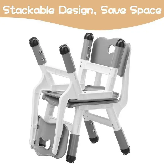 Alt view image 6 of 7 - 4 Pcs Adjustable Kids Chairs - 3 Level Height Adjustable Toddler Chair for Ages 3-8 - Ergonomic Backrest, Durable Plastic, Non-Slip Feet - Home, Kindergarten, Classroom & Activities - Light Gray