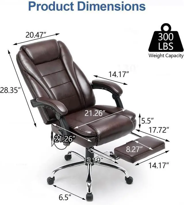 Alt view image 3 of 7 - 4-Point Massage Heated Office Chair, Ergonomic Desk Chair with Footrest | Ergonomic
