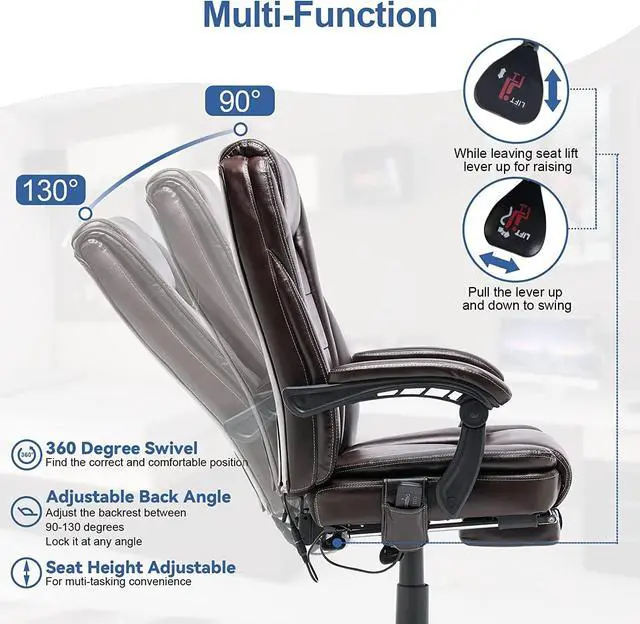 Alt view image 5 of 7 - 4-Point Massage Heated Office Chair, Ergonomic Desk Chair with Footrest | Ergonomic