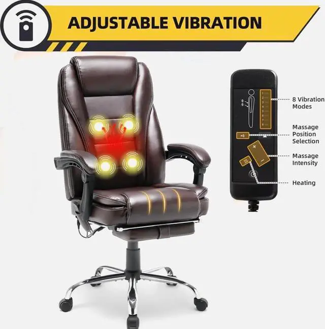 Alt view image 6 of 7 - 4-Point Massage Heated Office Chair, Ergonomic Desk Chair with Footrest | Ergonomic