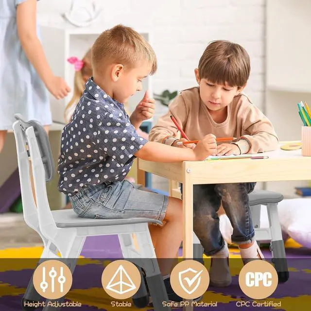 Alt view image 7 of 7 - 4 Pcs Adjustable Kids Chairs - 3 Level Height Adjustable Toddler Chair for Ages 3-8 - Ergonomic Backrest, Durable Plastic, Non-Slip Feet - Home, Kindergarten, Classroom & Activities - Light Gray