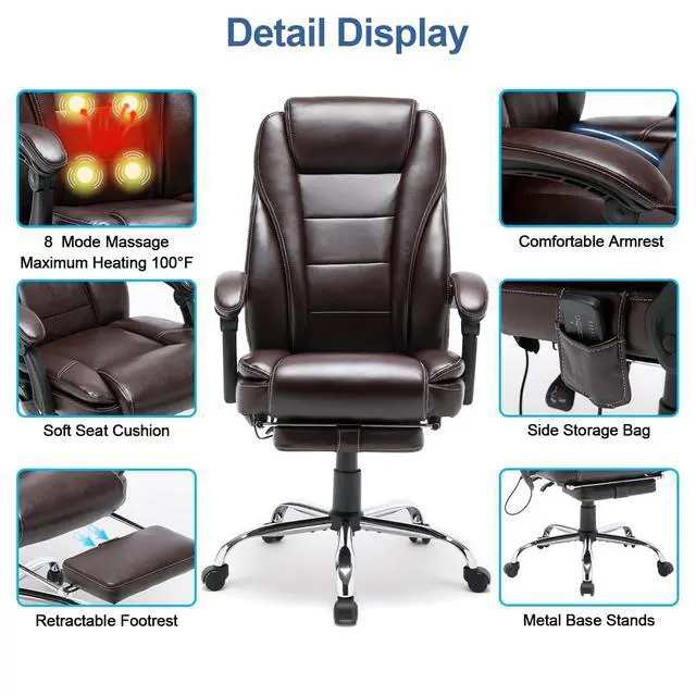 Alt view image 4 of 7 - 4-Point Massage Heated Office Chair, Ergonomic Desk Chair with Footrest | Ergonomic