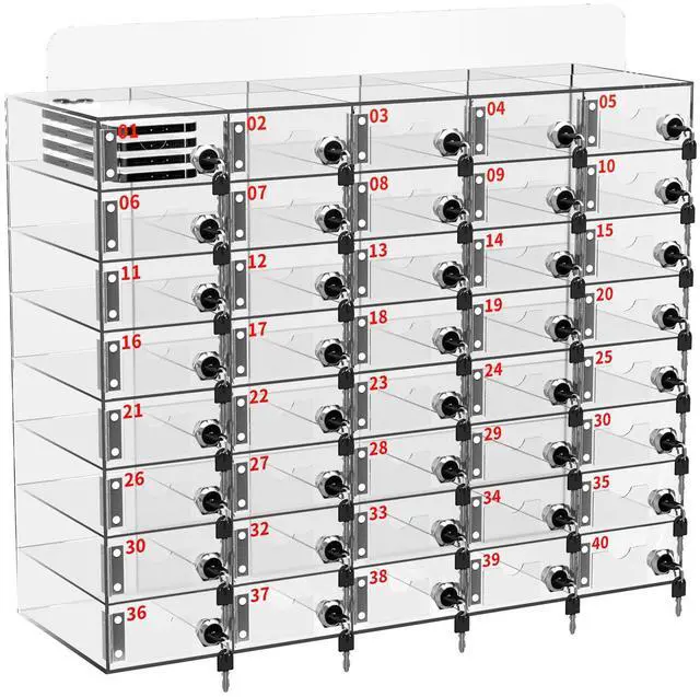 Main image of Cell Phone Locker 100 Slots, Wall-Mounted Cell Phone Lock Box with Keys, Acrylic Cell Phone Storage Locker for Employees Office Classroom Gym, Clear Cell Phone Locker Cabinet for Storage (40 Slots)