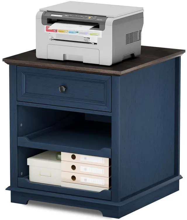 Main image of Lateral File Cabinet 3 Drawer File Cabinet with Charging Station, Printer Stand with Open Adjustable Storage Shelves, Lateral Filing Cabinet for Home Office, Blue