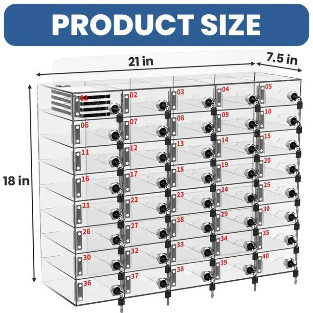 Alt view image 3 of 7 - Cell Phone Locker 100 Slots, Wall-Mounted Cell Phone Lock Box with Keys, Acrylic Cell Phone Storage Locker for Employees Office Classroom Gym, Clear Cell Phone Locker Cabinet for Storage (40 Slots)