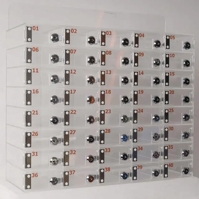 Alt view image 4 of 7 - Cell Phone Locker 100 Slots, Wall-Mounted Cell Phone Lock Box with Keys, Acrylic Cell Phone Storage Locker for Employees Office Classroom Gym, Clear Cell Phone Locker Cabinet for Storage (40 Slots)