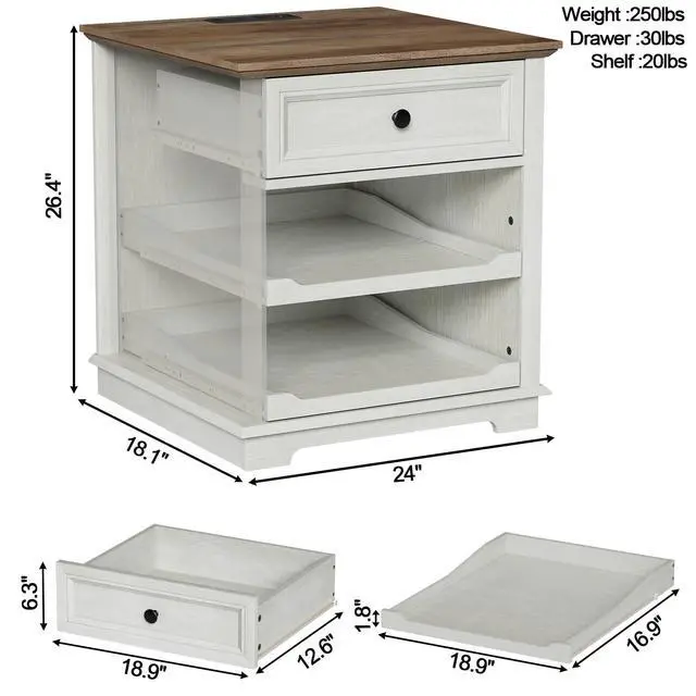 Alt view image 3 of 7 - Lateral File Cabinet 3 Drawer File Cabinet with Charging Station, Printer Stand with Open Adjustable Storage Shelves, Lateral Filing Cabinet for Home Office