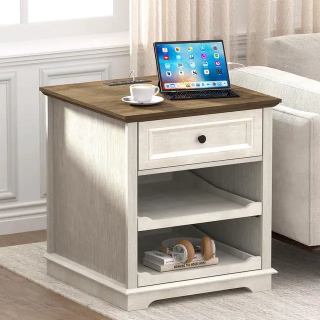 Alt view image 7 of 7 - Lateral File Cabinet 3 Drawer File Cabinet with Charging Station, Printer Stand with Open Adjustable Storage Shelves, Lateral Filing Cabinet for Home Office