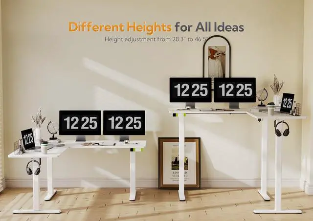 Alt view image 4 of 7 - 63 x 55 Inch L-Shaped Standing Desk, Electric Height Adjustable Corner Desk with Dual Motors, Sit Stand Desk with Splice Board for Home Office, White