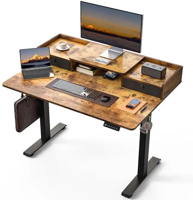 Main image of 48 x 30 Inch Electric Standing Desk with 2 Drawers, Adjustable Height Widened Stand Up Desk with Storage, Sit to Stand Ergonomic Workstation for Home Office, Rustic Brown