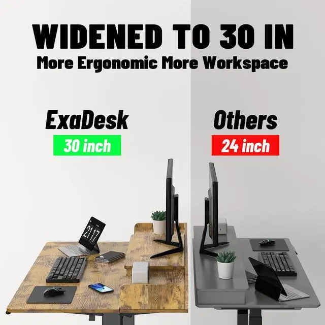 Alt view image 4 of 7 - 48 x 30 Inch Electric Standing Desk with 2 Drawers, Adjustable Height Widened Stand Up Desk with Storage, Sit to Stand Ergonomic Workstation for Home Office, Rustic Brown