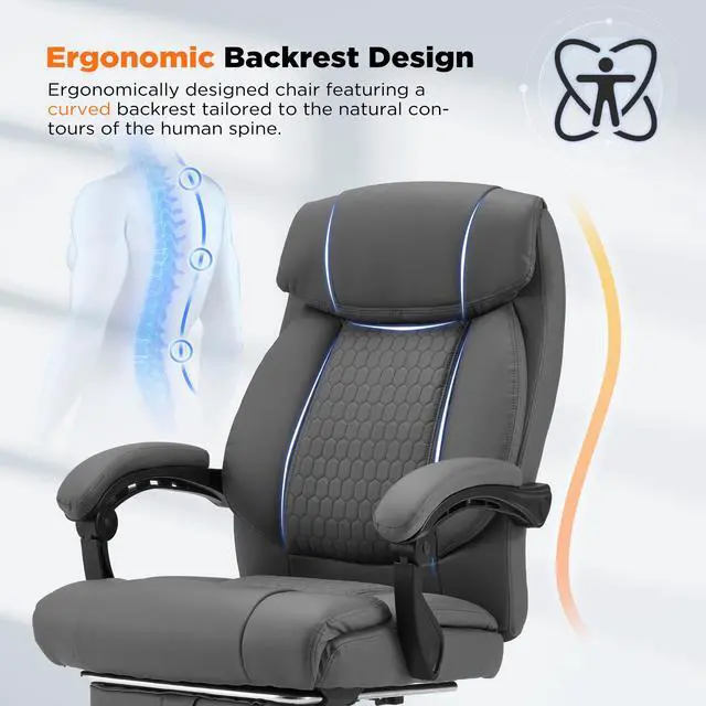 Alt view image 5 of 7 - 4-Point Massage Office Chair with Heating and Footrest, Reclining Executive Leather Desk Chair, Ergonomic Heated Managerial Chair for Home Office, Grey