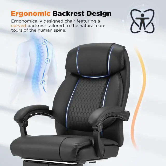 Alt view image 5 of 7 - 4-Point Massage Office Chair with Heating and Footrest, Reclining Executive Leather Desk Chair, Ergonomic Heated Managerial Chair for Home Office, Black