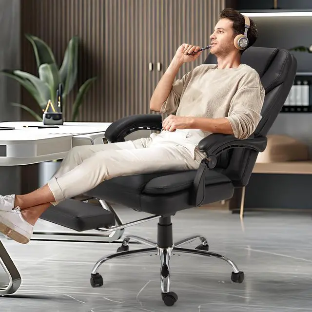 Alt view image 2 of 7 - 6-Point Massage Office Chair with Heat, 500lbs Big and Tall Executive Chair, Ergonomic Reclining Desk Chair with Footrest & Lumbar Support, Adjustable Armrest, PU Leather (Black)