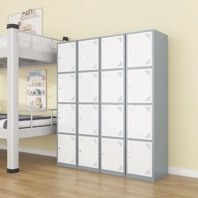 Alt view image 2 of 7 - Metal Locker Cabinet with 4 Doors, 71" Storage for Employees, 4 Tier Steel Locker with Lock and Keys for School, Gym, Home, Office Staff (Grey White)