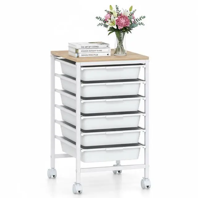 Main image of Rolling Cart with Drawers, 6 Drawer Rolling Storage Cart with Wooden Tabletop, Metal Frame & Lockable Wheels, Craft Organizers and Storage for Home Office Classroom (White, 6 Drawer)