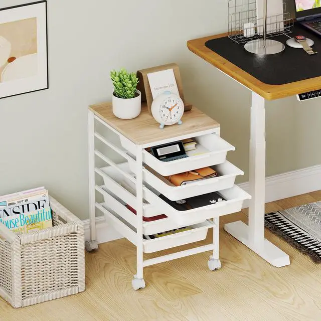 Alt view image 2 of 7 - Rolling Cart with Drawers, 6 Drawer Rolling Storage Cart with Wooden Tabletop, Metal Frame & Lockable Wheels, Craft Organizers and Storage for Home Office Classroom (White, 6 Drawer)