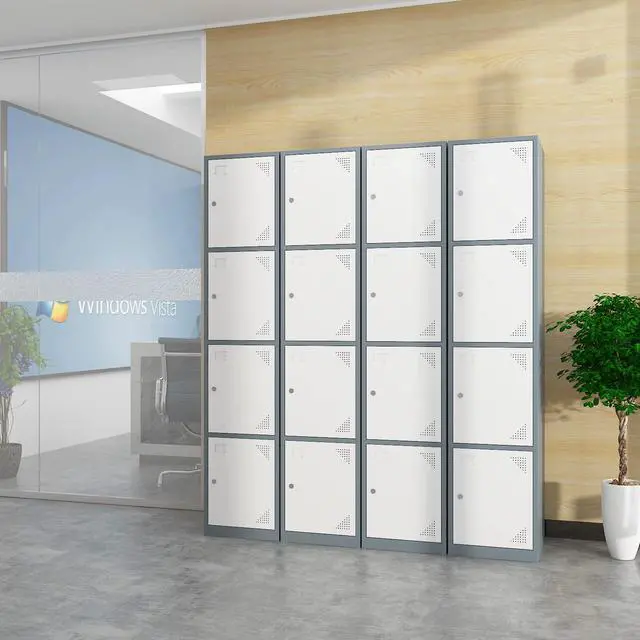Alt view image 7 of 7 - Metal Locker Cabinet with 4 Doors, 71" Storage for Employees, 4 Tier Steel Locker with Lock and Keys for School, Gym, Home, Office Staff (Grey White)