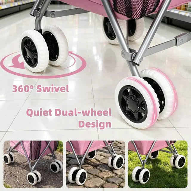 Alt view image 2 of 7 - Shopping Carts for Groceries Foldable Rolling Trolley with 360° Double Front Swivel Wheels Waterproof Removable Canvas Liner with Cover for Laundry Grocery, Baggage, Picnic (Holds Up to 120 lbs)
