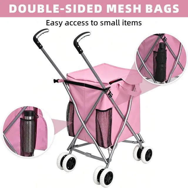 Alt view image 3 of 7 - Shopping Carts for Groceries Foldable Rolling Trolley with 360° Double Front Swivel Wheels Waterproof Removable Canvas Liner with Cover for Laundry Grocery, Baggage, Picnic (Holds Up to 120 lbs)