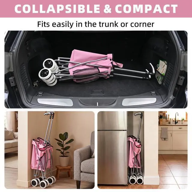 Alt view image 5 of 7 - Shopping Carts for Groceries Foldable Rolling Trolley with 360° Double Front Swivel Wheels Waterproof Removable Canvas Liner with Cover for Laundry Grocery, Baggage, Picnic (Holds Up to 120 lbs)
