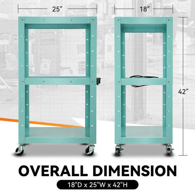 Alt view image 7 of 7 - Adjustable AV Cart w/Power Strip, 4 ft Rolling Stand, Blue | 25*18*42", 3 Outlets, 2 USB Ports, 4' Cord, Fits Projector/TV/Laptop/Printer, 4 Wheels, Height-Adjustable, for Presentation