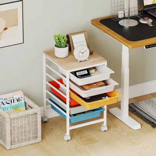 Alt view image 2 of 7 - Rolling Cart with Drawers, 6 Drawer Rolling Storage Cart with Wooden Tabletop, Metal Frame & Lockable Wheels, Craft Organizers and Storage for Home Office Classroom (Macaron, 6 Drawer)