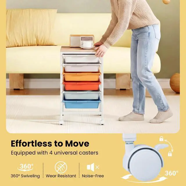 Alt view image 6 of 7 - Rolling Cart with Drawers, 6 Drawer Rolling Storage Cart with Wooden Tabletop, Metal Frame & Lockable Wheels, Craft Organizers and Storage for Home Office Classroom (Macaron, 6 Drawer)