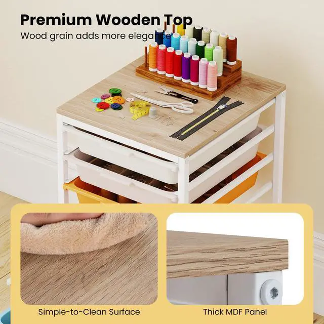 Alt view image 5 of 7 - Rolling Cart with Drawers, 6 Drawer Rolling Storage Cart with Wooden Tabletop, Metal Frame & Lockable Wheels, Craft Organizers and Storage for Home Office Classroom (Macaron, 6 Drawer)