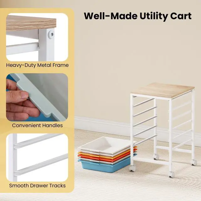 Alt view image 7 of 7 - Rolling Cart with Drawers, 6 Drawer Rolling Storage Cart with Wooden Tabletop, Metal Frame & Lockable Wheels, Craft Organizers and Storage for Home Office Classroom (Macaron, 6 Drawer)