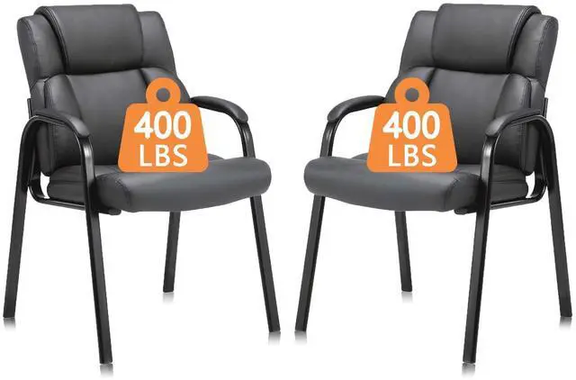 Main image of Heavy Duty Guest Chair with Padded Armrests, Executive Leather Soft Reception Chair 400lbs Capacity for Office Conference Waiting Meeting Room, Black (2 Pack)