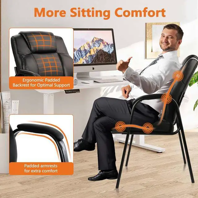 Alt view image 4 of 7 - Heavy Duty Guest Chair with Padded Armrests, Executive Leather Soft Reception Chair 400lbs Capacity for Office Conference Waiting Meeting Room, Black (2 Pack)