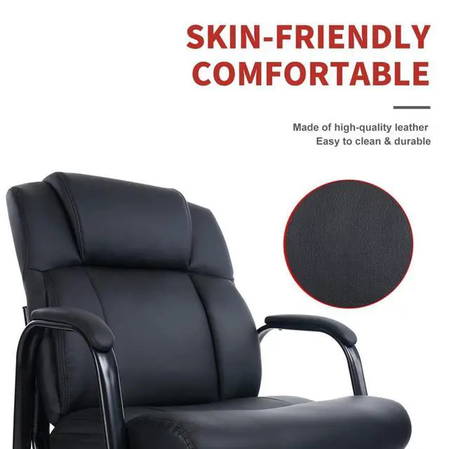 Alt view image 5 of 7 - Heavy Duty Guest Chair with Padded Armrests, Executive Leather Soft Reception Chair 400lbs Capacity for Office Conference Waiting Meeting Room, Black (2 Pack)