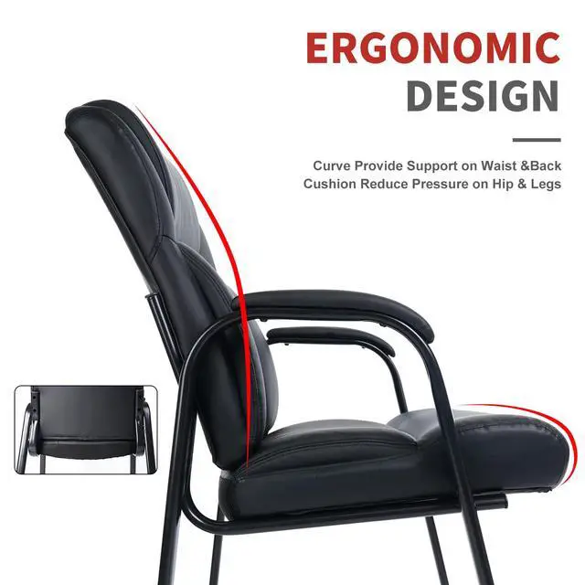 Alt view image 6 of 7 - Heavy Duty Guest Chair with Padded Armrests, Executive Leather Soft Reception Chair 400lbs Capacity for Office Conference Waiting Meeting Room, Black (2 Pack)