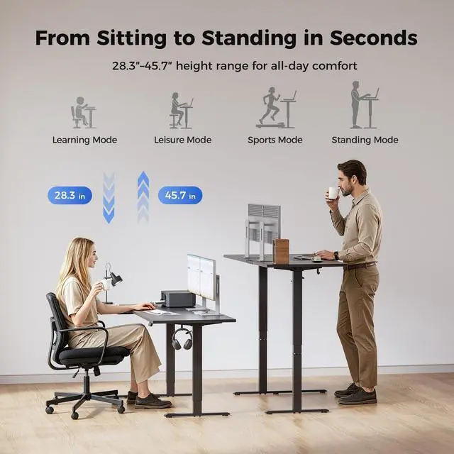 Alt view image 5 of 7 - 63 * 35 Inch Reversible L Shaped Electric Standing Desk, Black | Reversible left-right installation, L-shape Workspace, Sturdy Steel Frame, Memory Presets, Hooks, 176 lbs, Easy Assembly