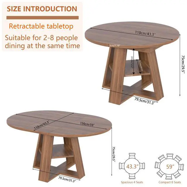 Alt view image 2 of 7 - 43.3in-59in Extendable Round Conference Table for 4-6 People,Space Saving | Wooden Oval Meeting Room Table with Removable Leaves,Office Table with Storage Shelf for for Office Conference Room
