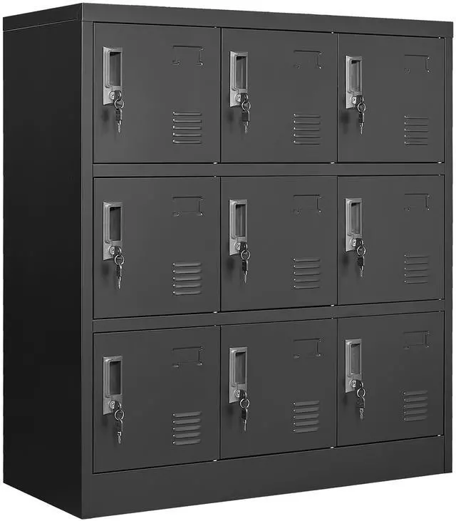 Main image of Metal Lockers for Employees,Office Storage Locker with 9 Doors,Black | Employee Locker with Lock and Card Slot,Steel Staff Locker Storage Cabinet for Gym Home School Garage,Assembly Required
