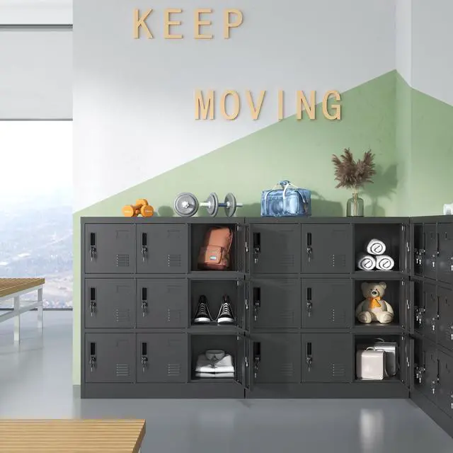 Alt view image 2 of 5 - Metal Lockers for Employees,Office Storage Locker with 9 Doors,Black | Employee Locker with Lock and Card Slot,Steel Staff Locker Storage Cabinet for Gym Home School Garage,Assembly Required