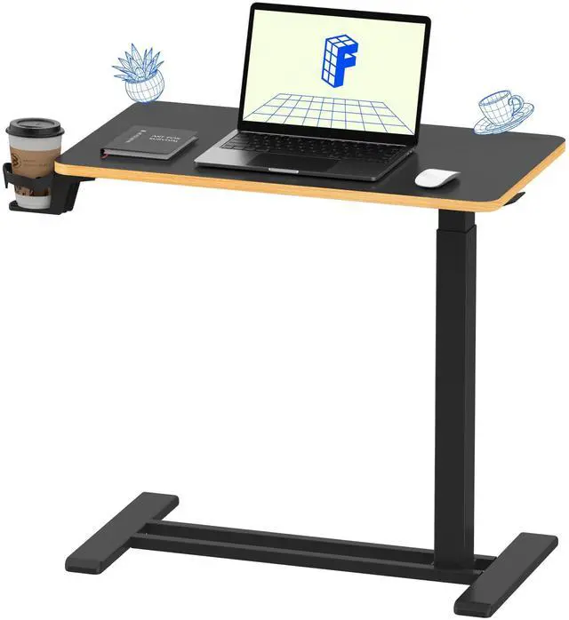 Main image of 28" Mobile Standing Desk Pneumatic Lift Computer Workstations | Computer workstation desk with hidden wheels,Laptop Rolling Cart for home office and small spaces.27.6"W x 15.7"D,Black Maple